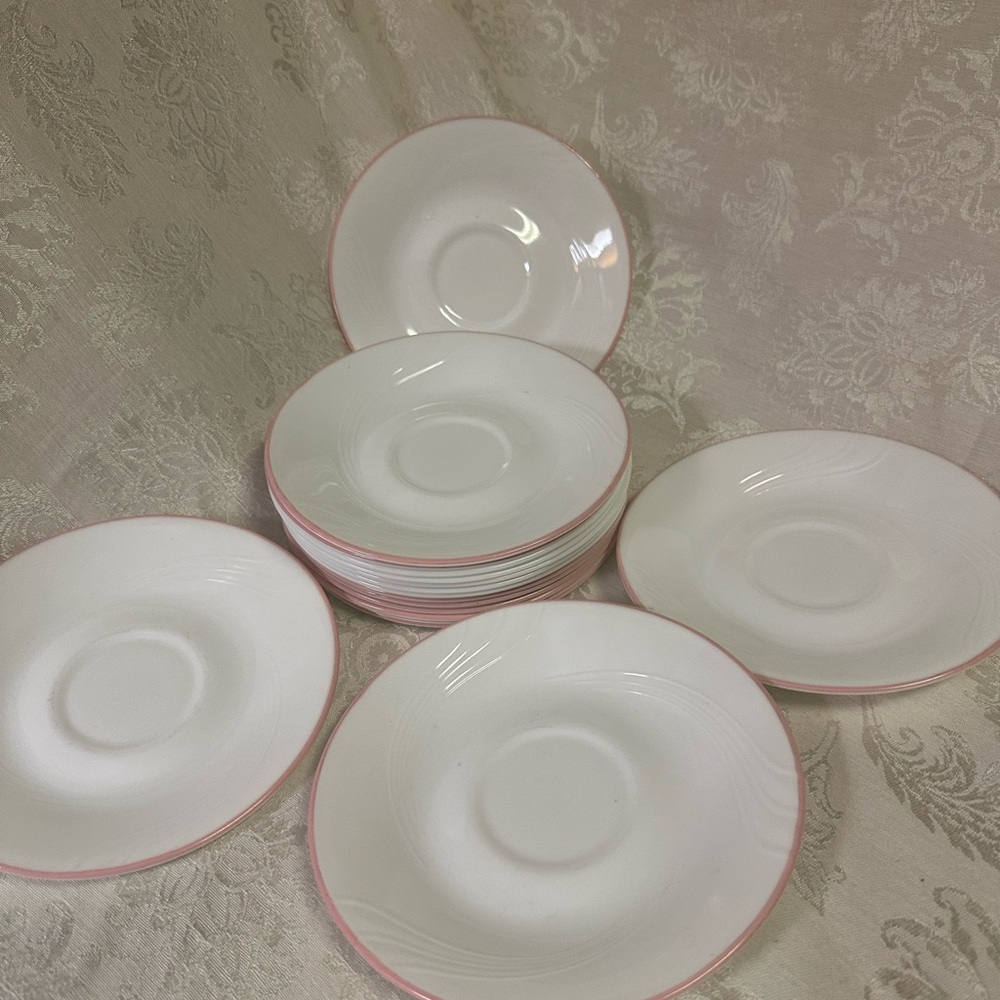 13 Corelle white swirl saucers pale light pink